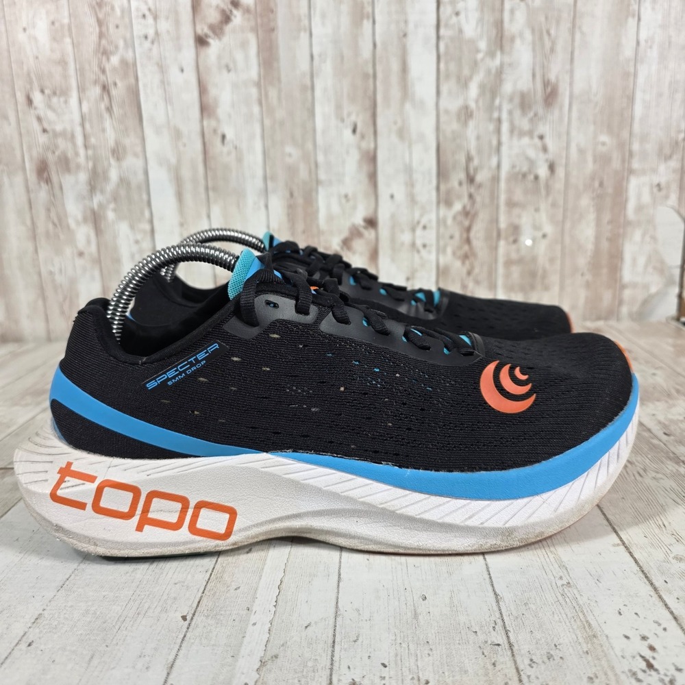 Topo Athletic Specter Mens Running Shoes Black Blue Orange 5mm Drop Size 9